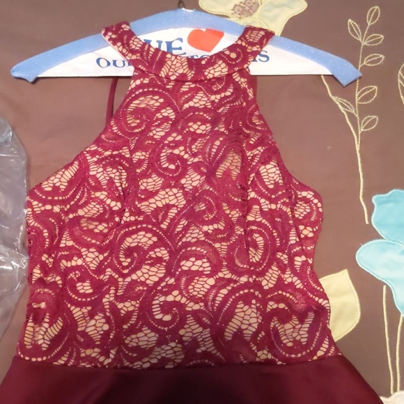 Wine colored fit and flare cocktail dress - Picture 2 of 5